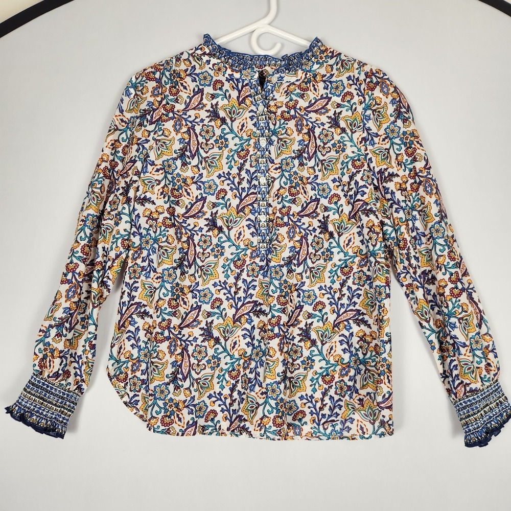 NWT Talbots Popover Top Blouse 100% Cotton Red Blue Paisley Sz M Petite